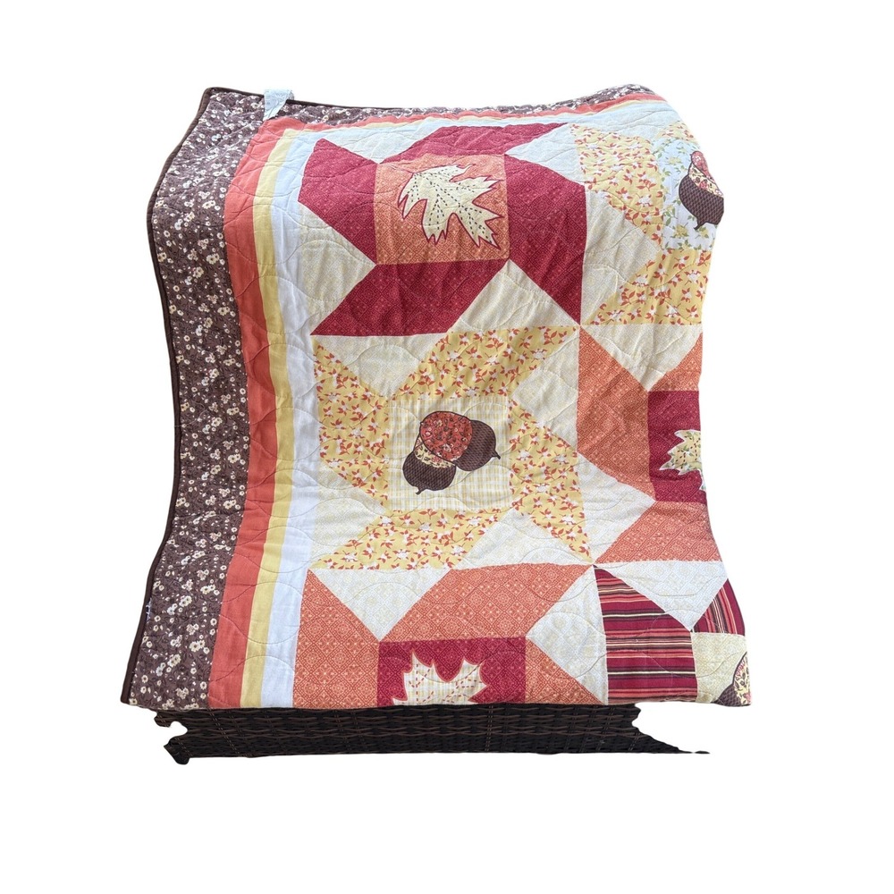 Better Homes and Gardens Harvest Pinwheel Quilt Fall Leaves Acorn Multi 63x86 - Picture 4 of 8